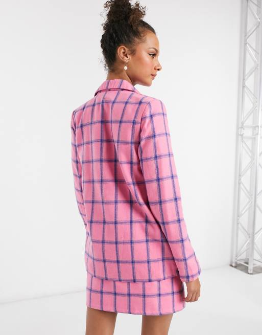 Pink checked boyfriend blazer sale