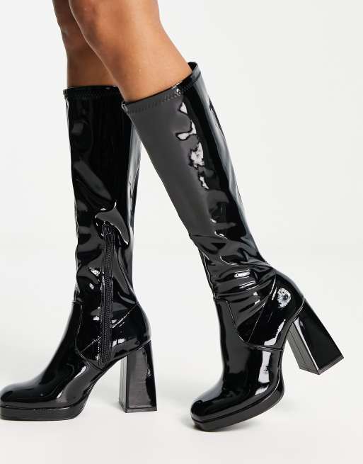 Black patent store gogo boots