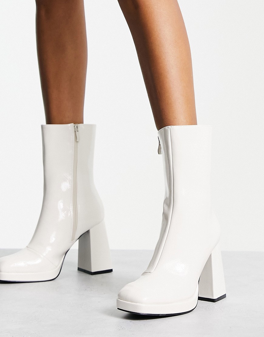 Heartbreak sock boots with block heel in cream-White