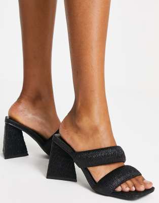 Heartbreak square toe mules with round heel in black φωτογραφία