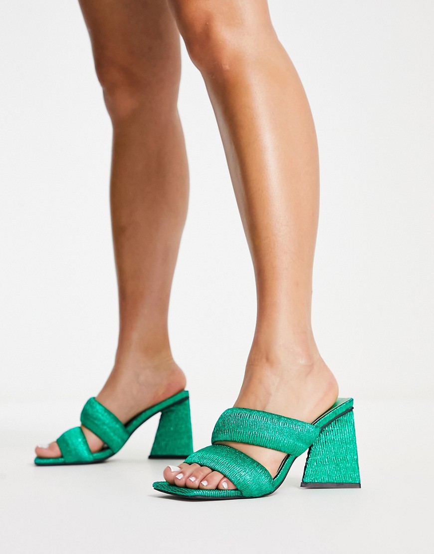 Heartbreak square toe mules with round heel in green plisse