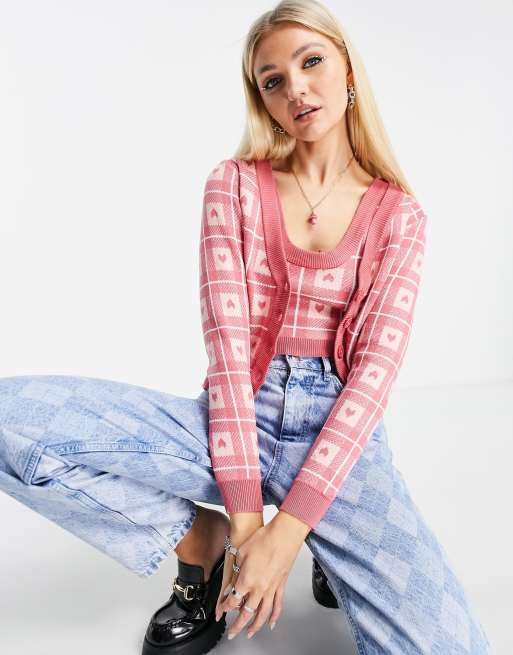 Heartbreak – Strickjacke mit Herzmuster, Kombiteil