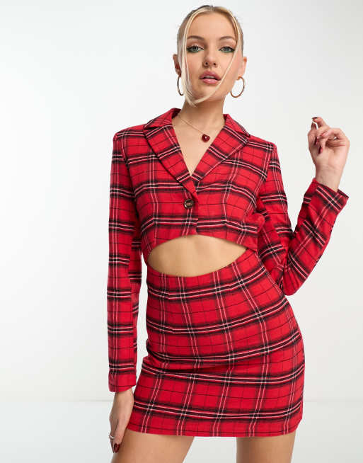 Heartbreak structured blazer mini dress in red check