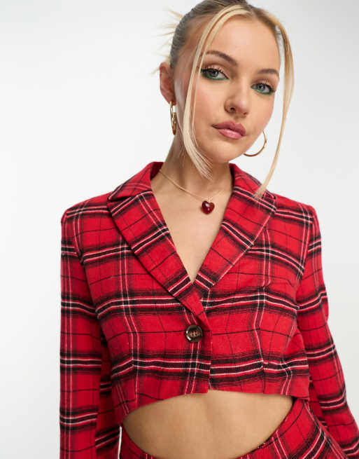 Heartbreak structured blazer mini dress in red check