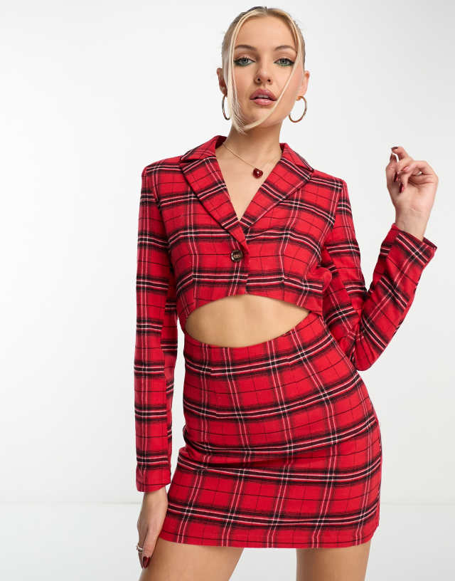 Heartbreak structured blazer mini dress in red plaid