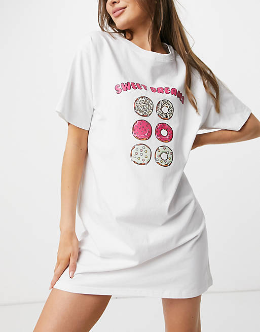 Heartbreak sweet dreams donut pyjama t-shirt dress in white | ASOS