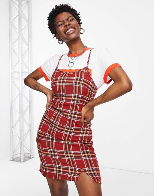 Heartbreak tailored dress in rust check (part of a set)