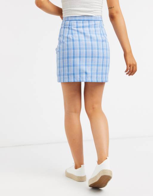 Light blue outlet check skirt