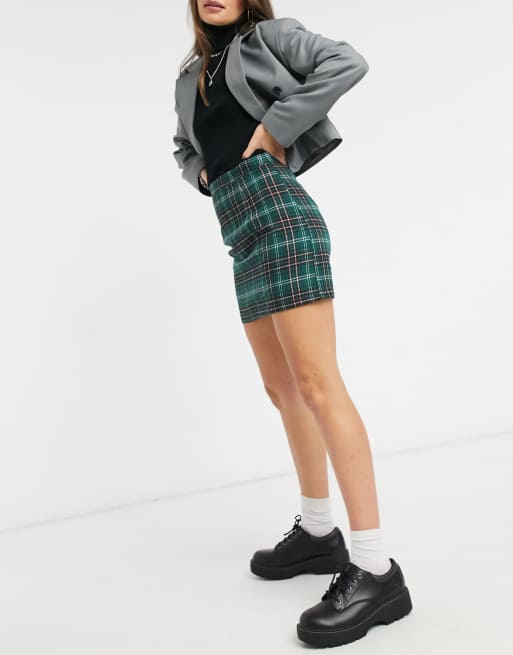 Heartbreak tailored mini skirt in green plaid