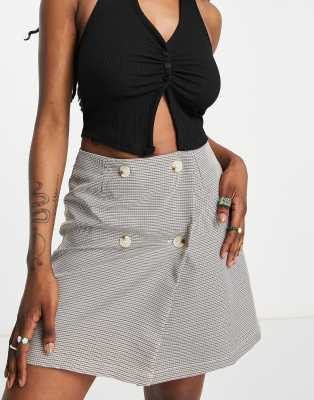 Heartbreak tailored mini skirt in neutral houndstooth - part of a set-Multi