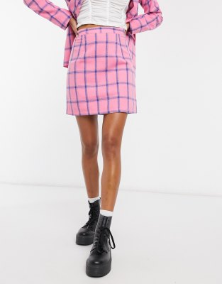 pink and white check mini skirt