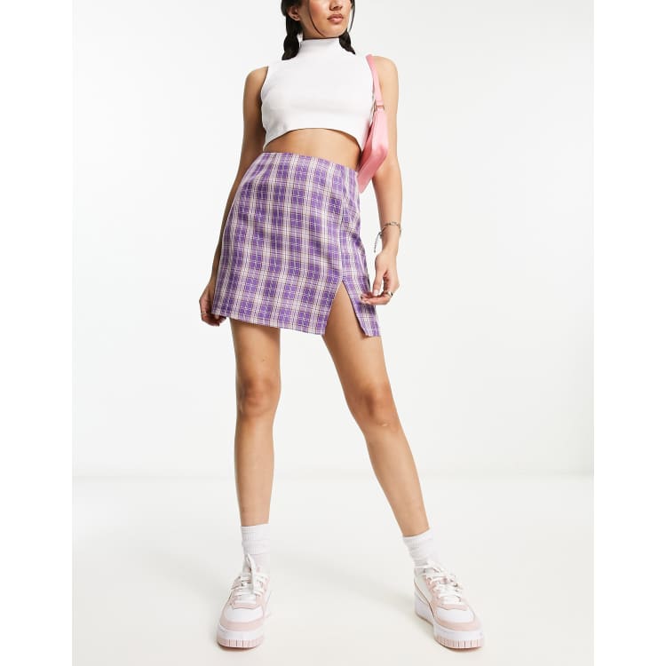 Bershka checked pleated mini skirt in mauve sale