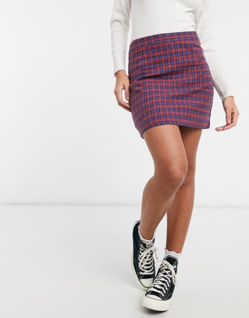 Heartbreak tailored mini skirt in red and blue check