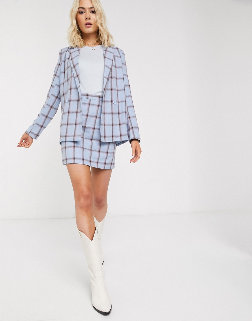 Heartbreak tailored mini skirt suit in blue and pink check