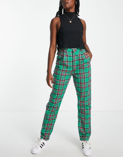 Green plaid pants on sale womens