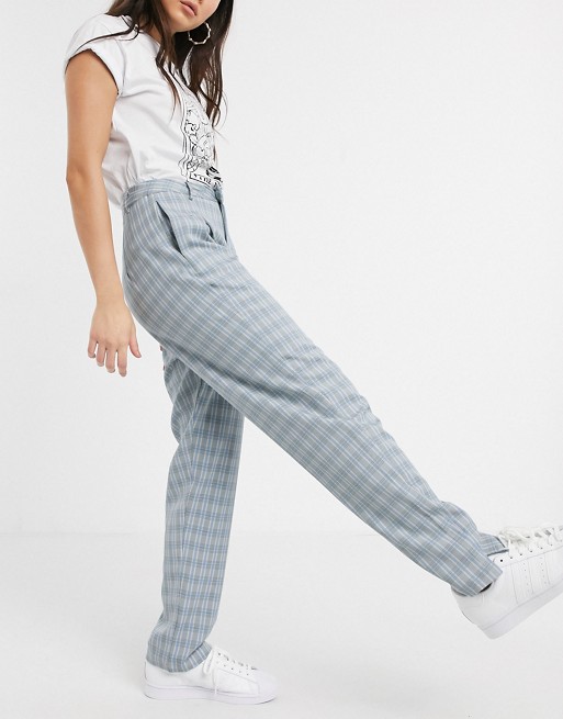 Heartbreak tailored peg leg trouser suit in grey and blue check