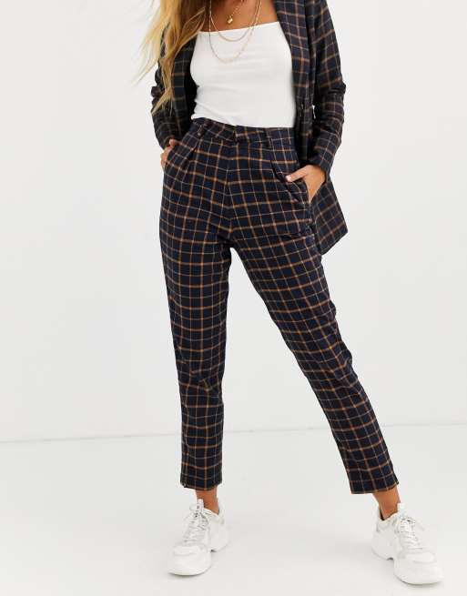 Heartbreak tailored peg leg trousers in navy and orange check