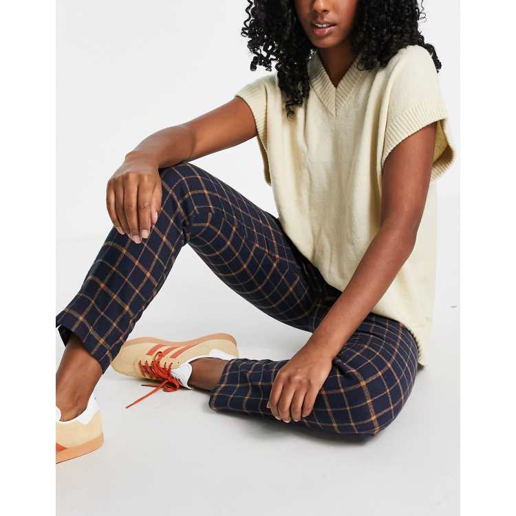 Heartbreak tailored peg leg trousers in navy and orange check