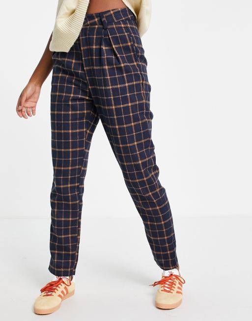 Heartbreak tailored peg leg trousers in navy and orange check