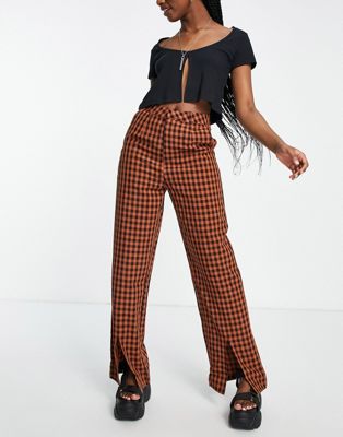 Heartbreak tailored trousers with front split co-ord in rust check