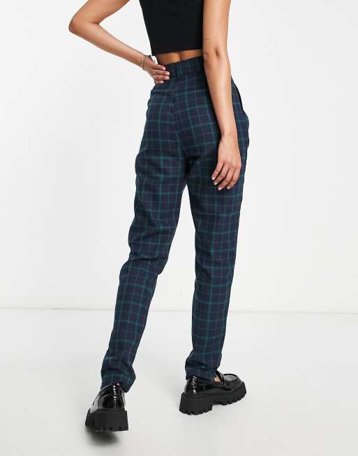 Heartbreak Tall belted tailored trousers in navy and green check, 2 of 4