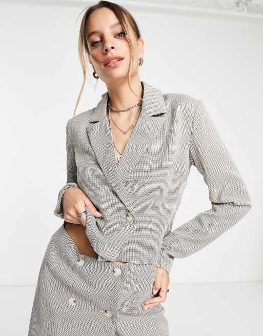 Heartbreak Tall cropped double breasted blazer in neutral houndstooth (part of a set)
