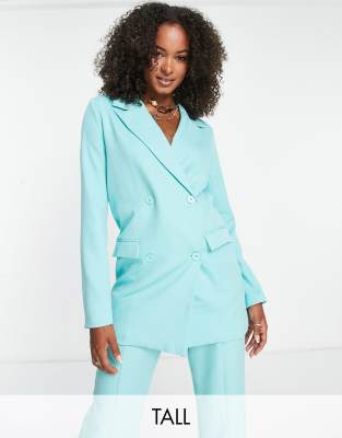 Heartbreak Tall oversized double breasted blazer co-ord in turquoise-Blue