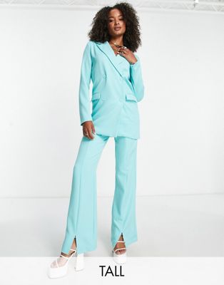 Heartbreak Tall pin tuck wide leg pants with front split in cyan (part of a set) - ASOS Price Checker