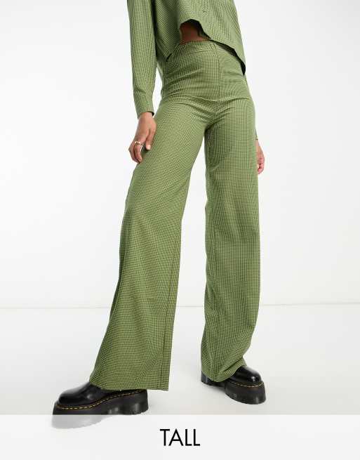 Heartbreak Tall - Pantalon met wijde pijpen en gingham ruit in groen, deel van co-ord set