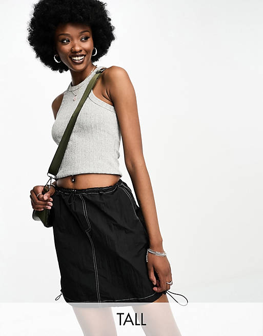 Heartbreak Tall parachute mini skirt with contrast stitch in black | ASOS