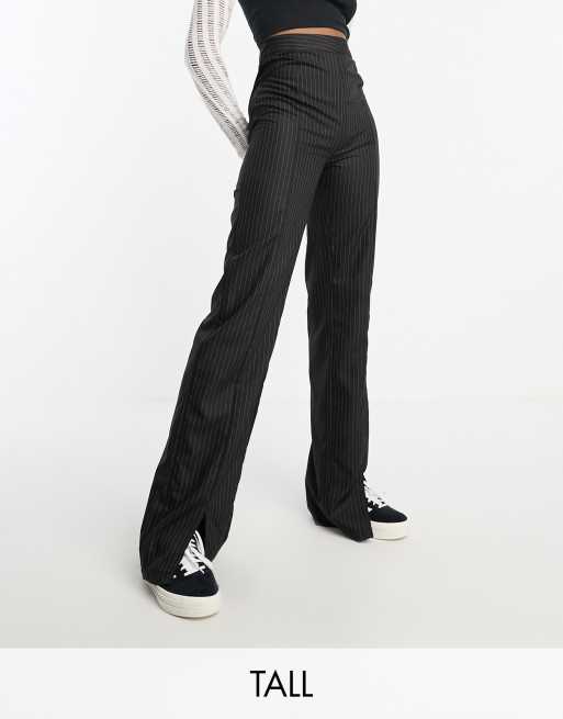 Heartbreak Tall pinstripe wide leg split front pants in black