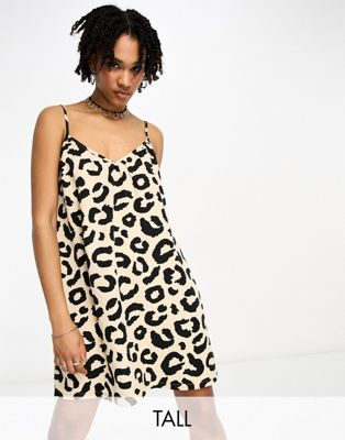 poplin cami smock dress in leopard print-Brown