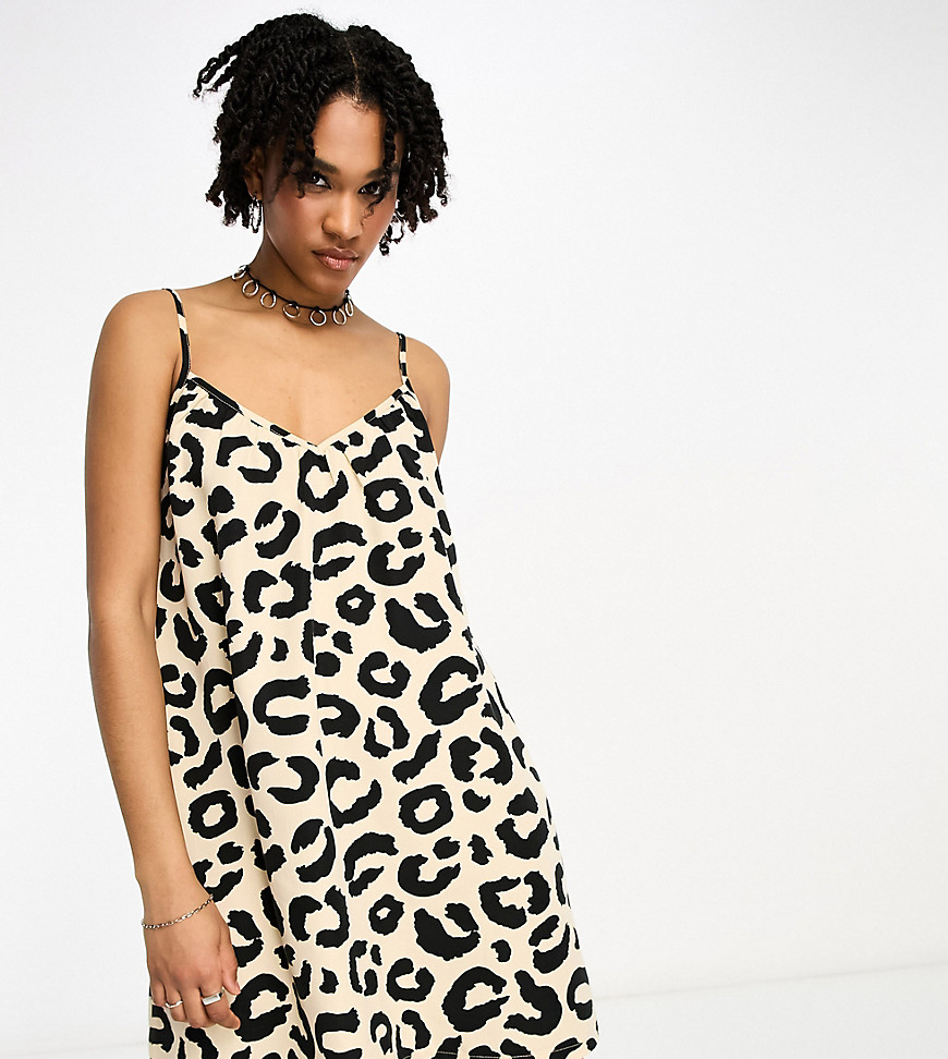Heartbreak Tall poplin cami smock dress in leopard print-Brown