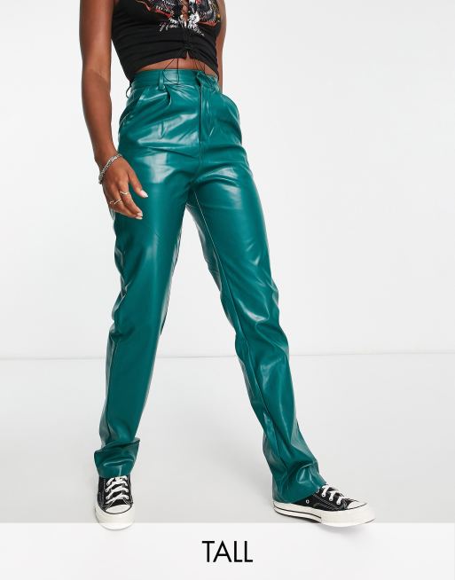 Heartbreak Tall PU wide leg pants in teal
