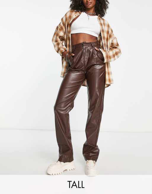 Dark Chocolate Button Up Pu Skinny Pants