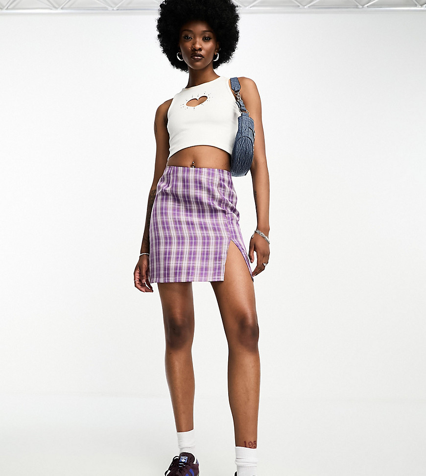 Heartbreak Tall tailored mini skirt in purple check