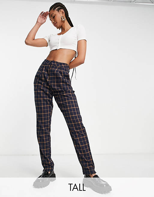 Heartbreak Tall tailored peg leg pants in navy and orange check