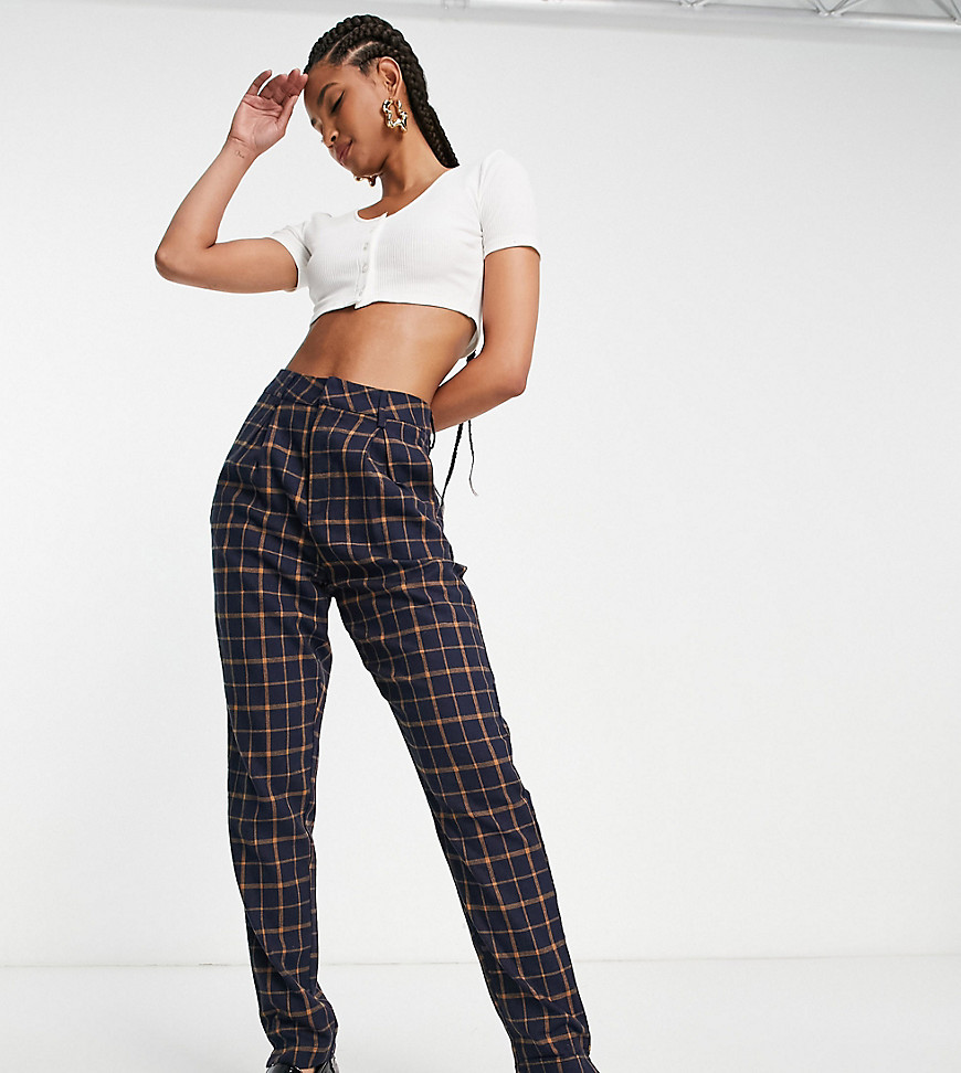 Heartbreak Tall tailored peg leg trousers in navy and orange check