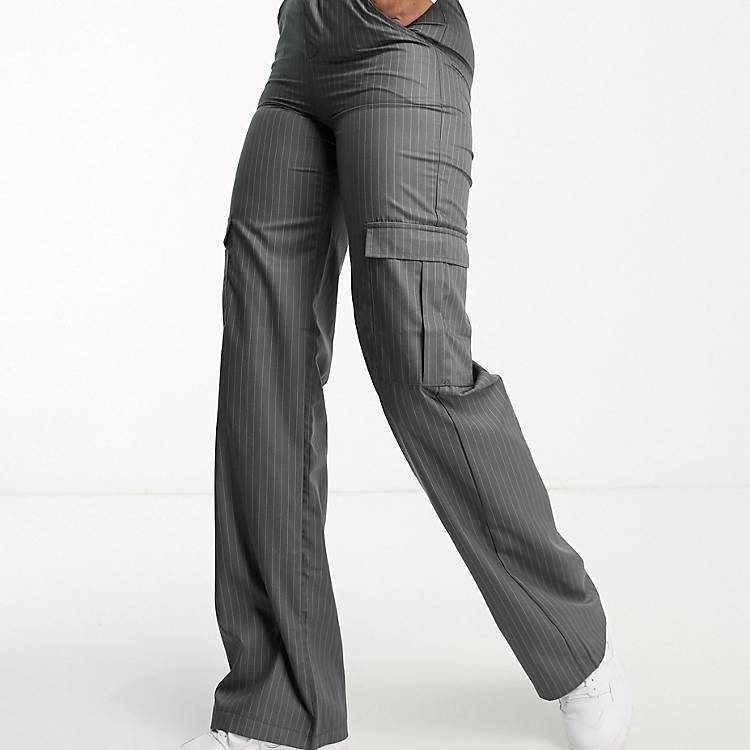 Heartbreak Tall wide leg cargo pants in gray pinstripe - part of a set