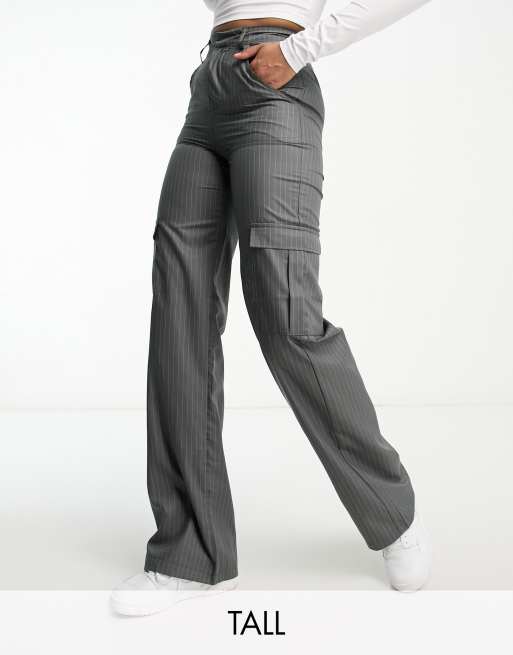 Heartbreak Tall wide leg cargo pants in grey pinstripe (part of a set)