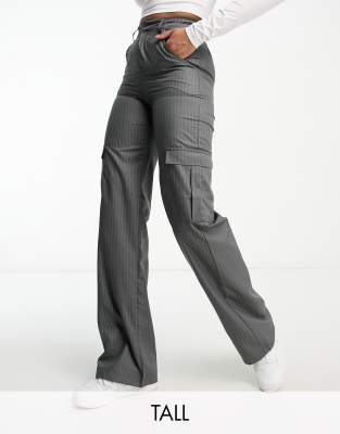Heartbreak Tall Heartbreak Tall wide leg cargo trousers co-ord in grey pinstripe