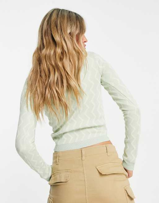 Heartbreak - Top in maglia verde salvia a zig-zag con bottoni, 2 di 4