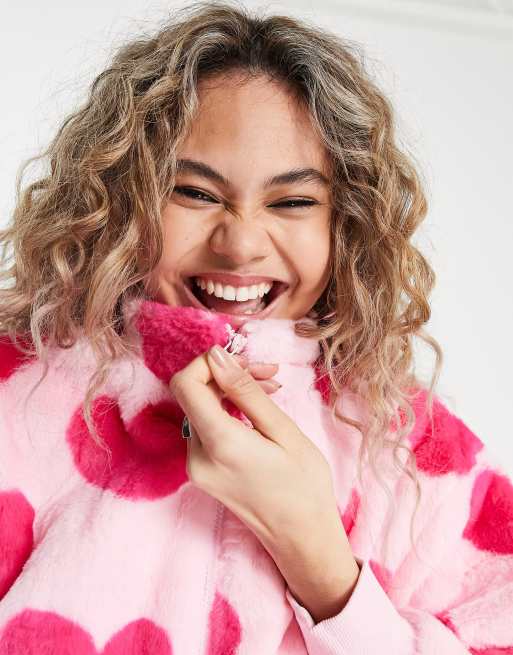 Manteau à Capuche Fille Zip Zap - Taille 36 Mois, Rose Imprimé Coeurs, Fourrure Et Volants, Occasion Très Bon état