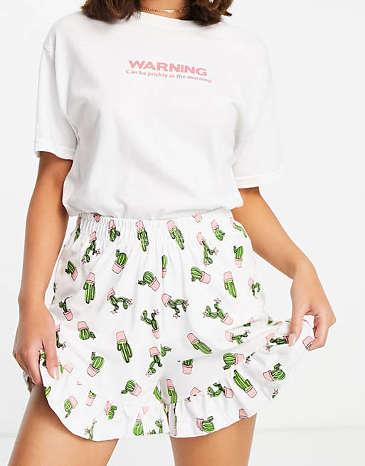 Heartbreak warning cactus pyjama set in white