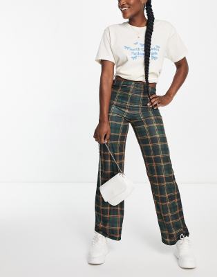 Heartbreak wide leg high waisted trousers co-ord in green check