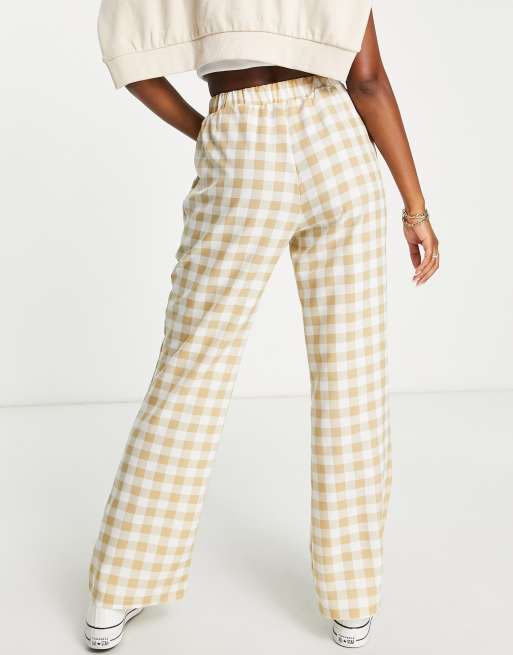 Heartbreak wide leg pants in beige gingham - part of a set