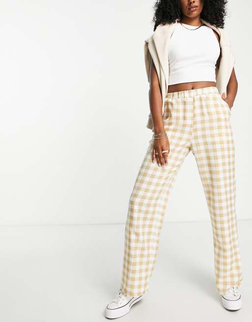 Heartbreak wide leg pants in beige gingham - part of a set