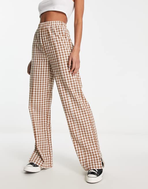 Heartbreak wide leg pants in brown check