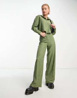 Heartbreak wide leg pants in green gingham (part of a set)