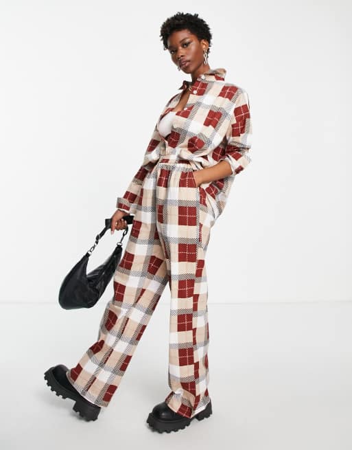 Heartbreak Wide Leg Trousers Co Ord In Brown Check Asos